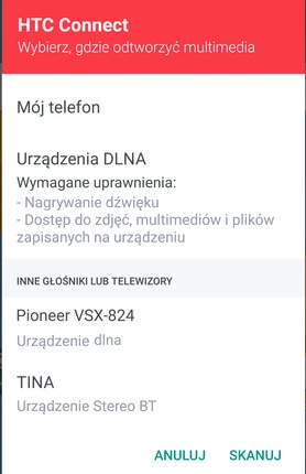 Obraz pokazujący monit aplikacji HTC Connect.