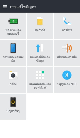 หน้าจอการแก้ไขปัญหาจากวิธีใช้ HTC