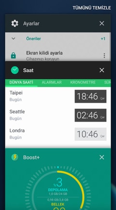 Screen showing Recent apps