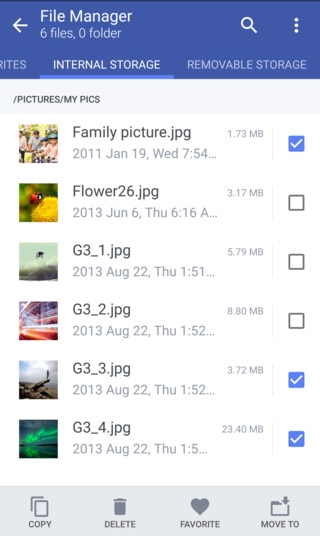 File Manager select files screenshot