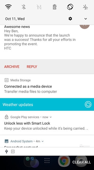 Screen showing the notifications panel.