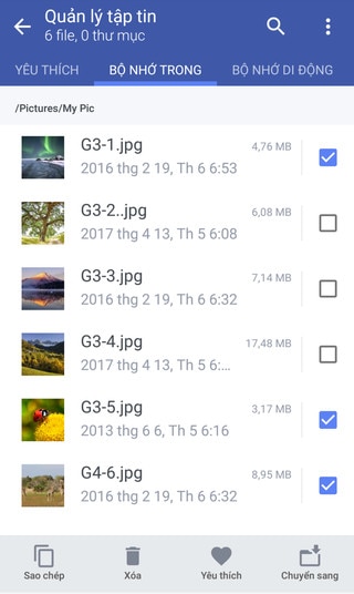 Ảnh chụp màn hình các file chọn Quản lý file